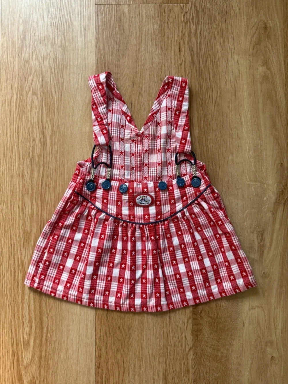 Vintage Baby Oshkosh Americana Plaid Red White Vestbak Skirt Overalls 12 Months